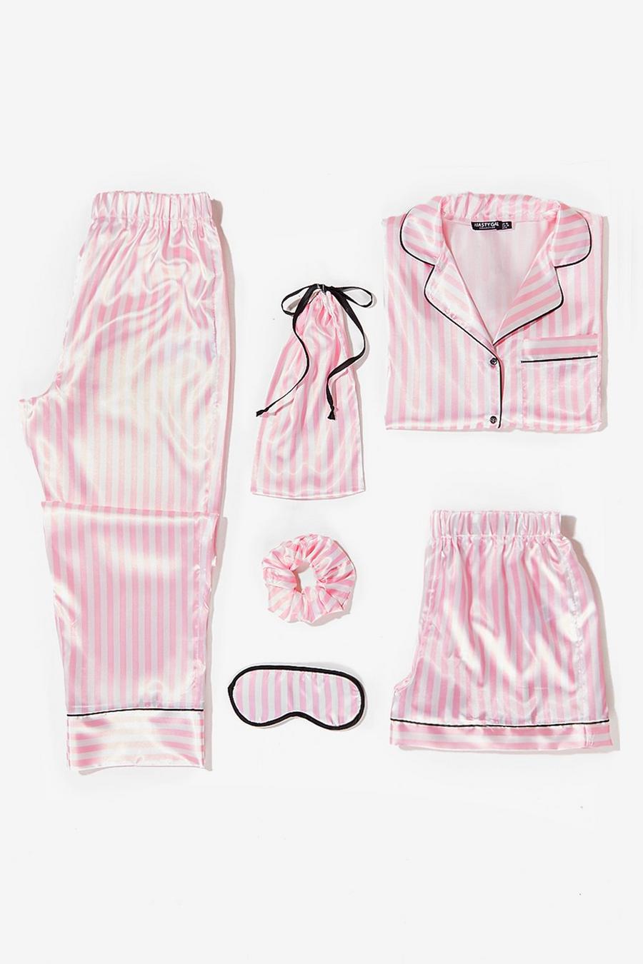 Pink Petite Satin 6-Pc Striped Pyjama Set