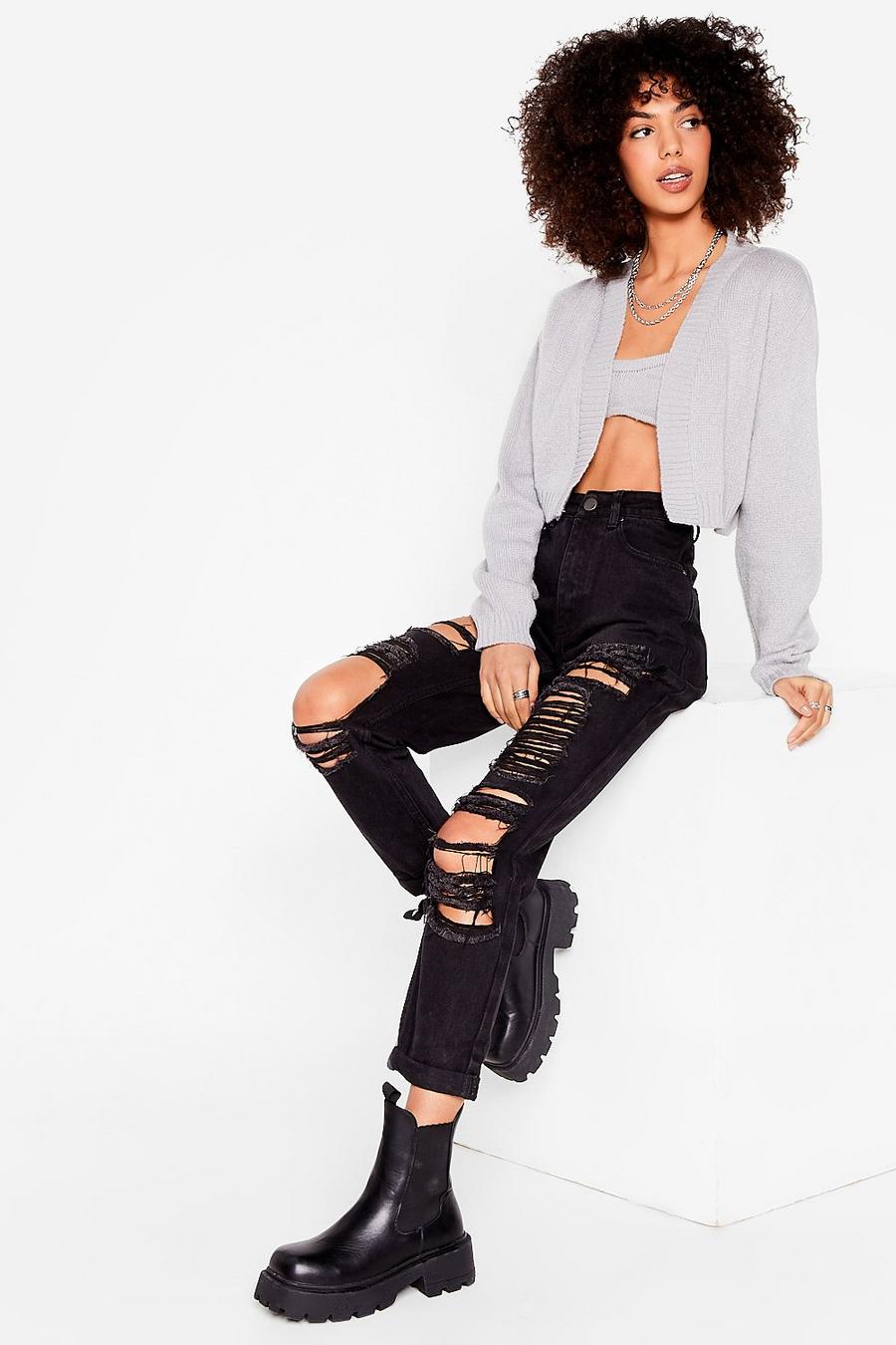Black Wash Extreme Distressed Mom Jeans