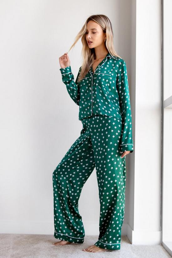 NastyGal Star Satin Pyjama Shirt and Trousers Set 3