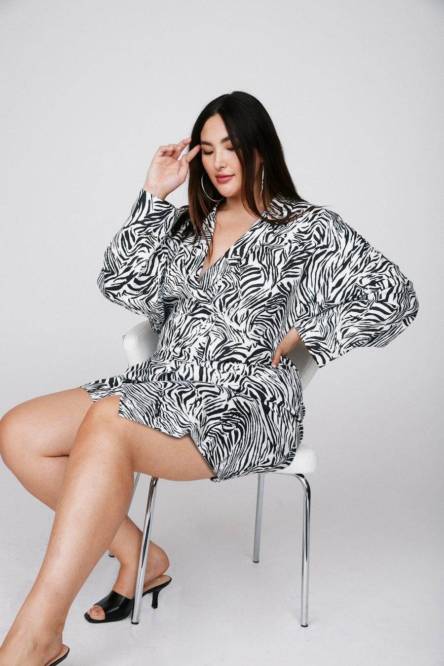 Black Plus Size Zebra Print Blazer Dress