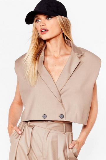 When It Suits You Shoulder Pad Cropped Blazer stone