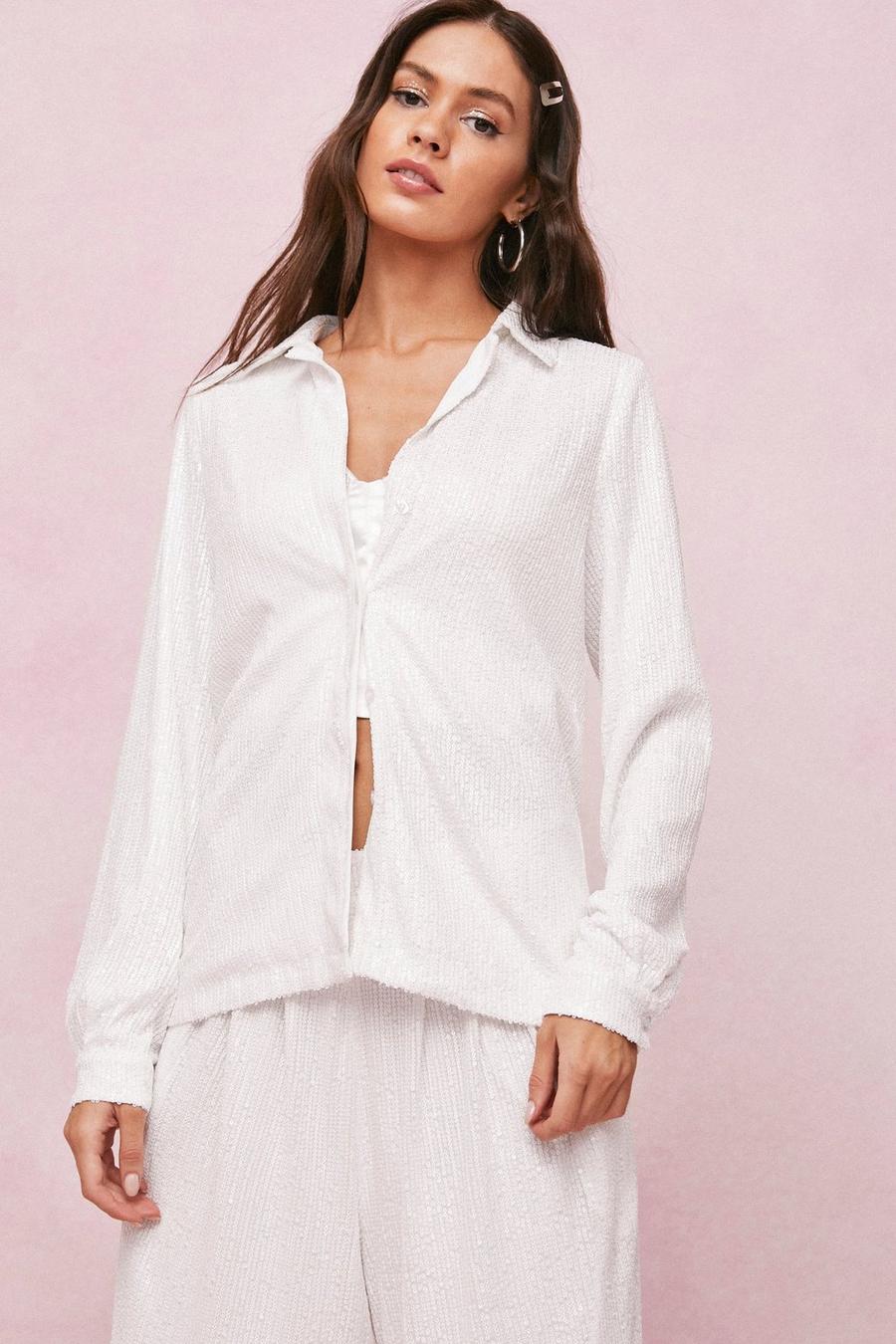 White Sequin Button Up Shirt