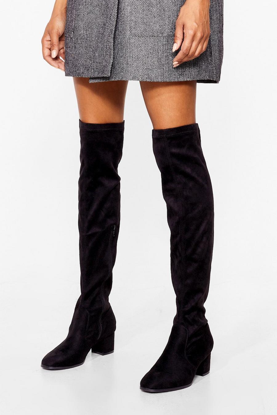 Black Block the Night Away Faux Suede Wide Fit Boots