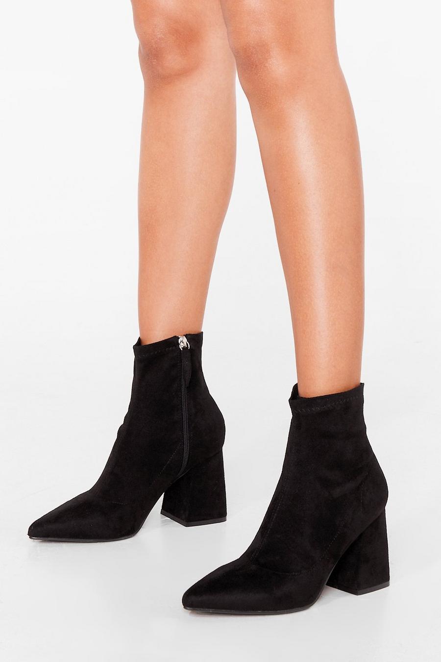 Black Faux Suede Block Heel Ankle Boots