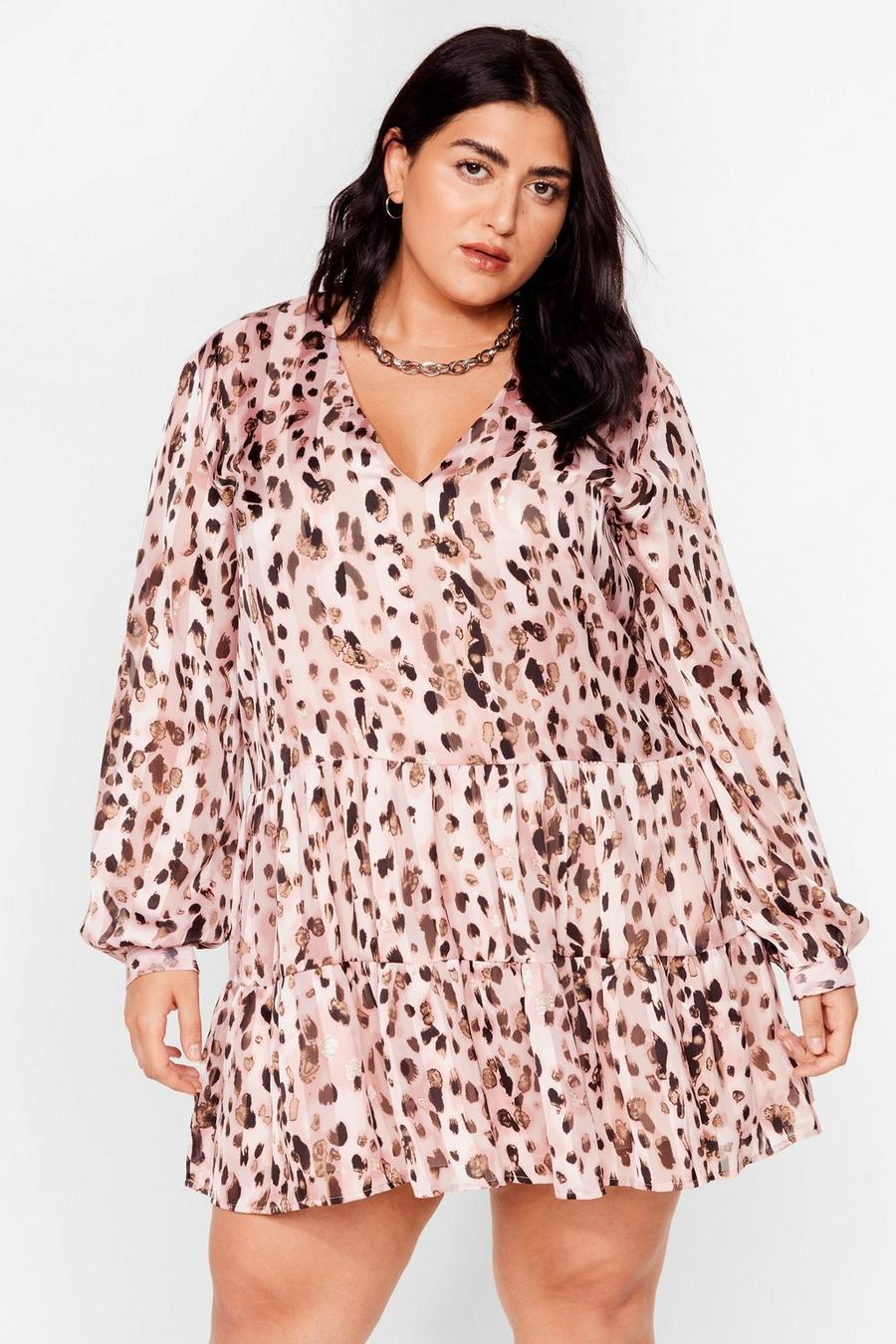 Pink Plus Size Leopard Smock Mini Dress