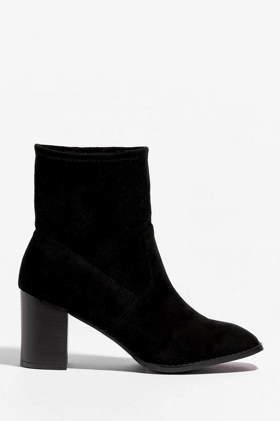 Black Faux Suede Pointed Heeled Sock Boots