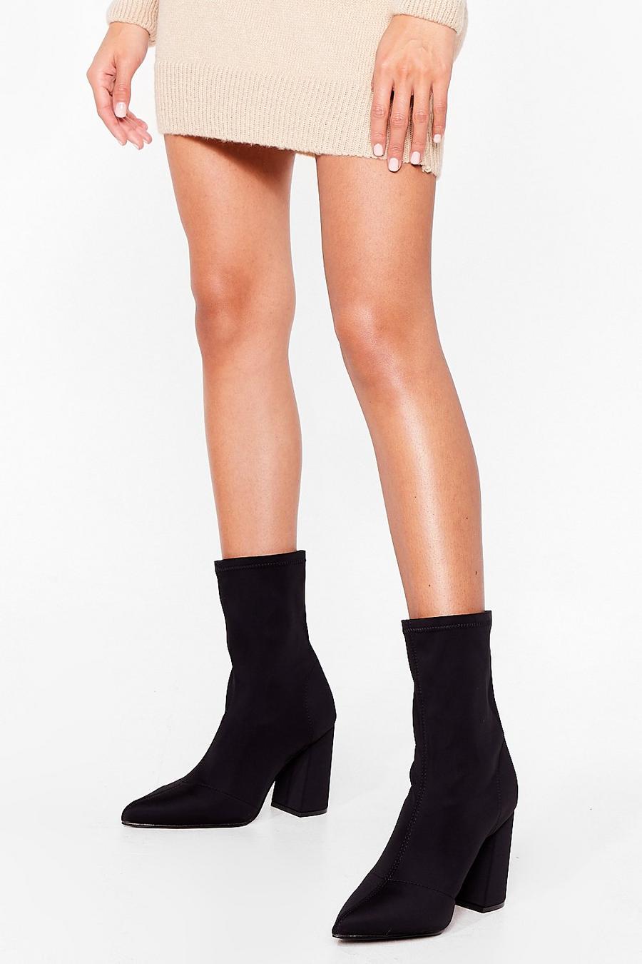 Black Wide Fit Block Heel Sock Boots