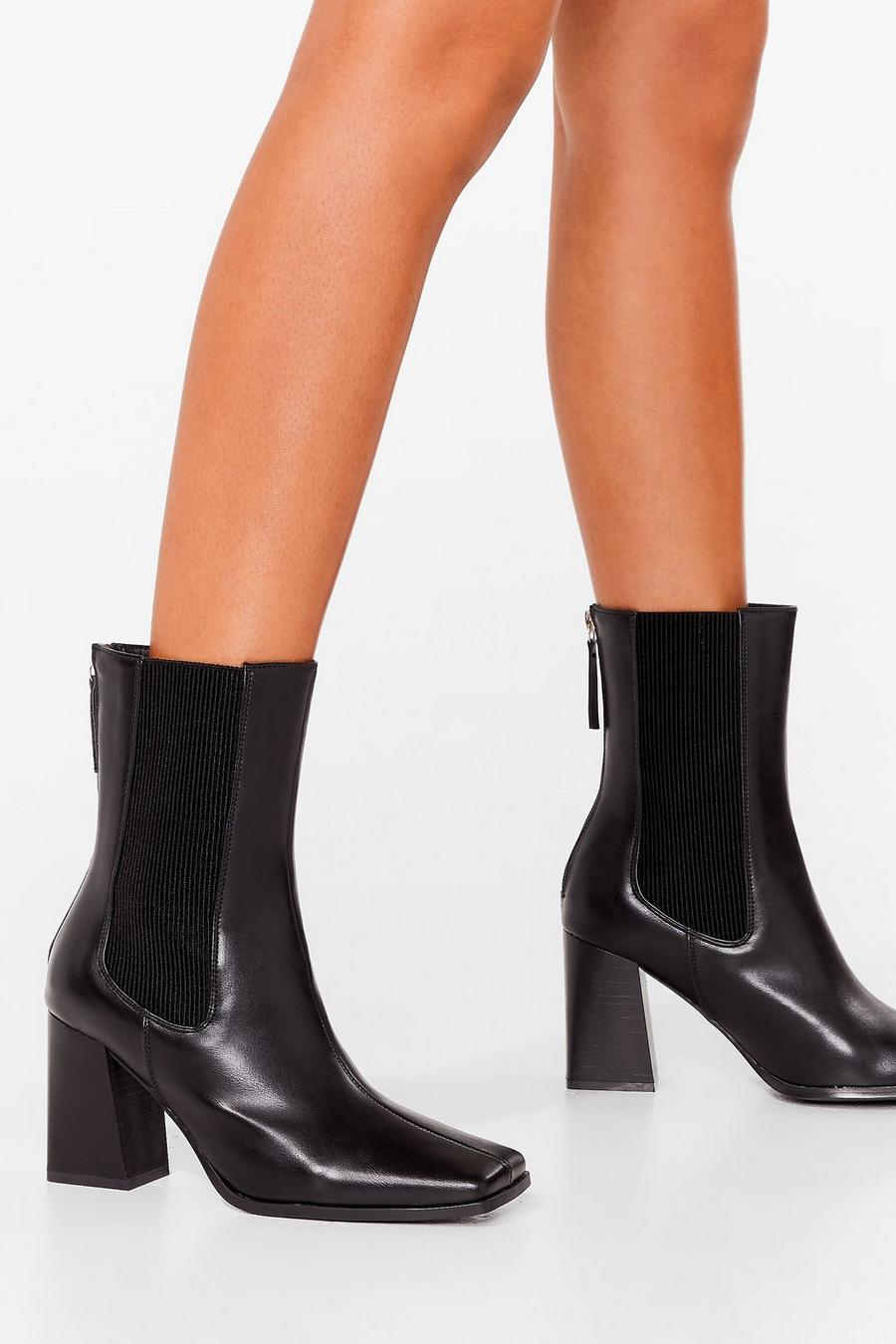 Black Square Toe Heeled Ankle Boots