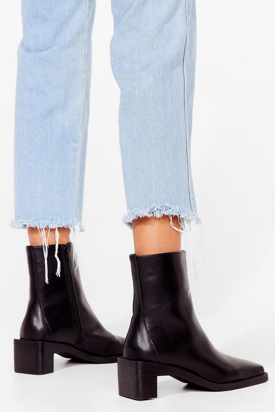 Black Faux Leather Block Heeled Boots