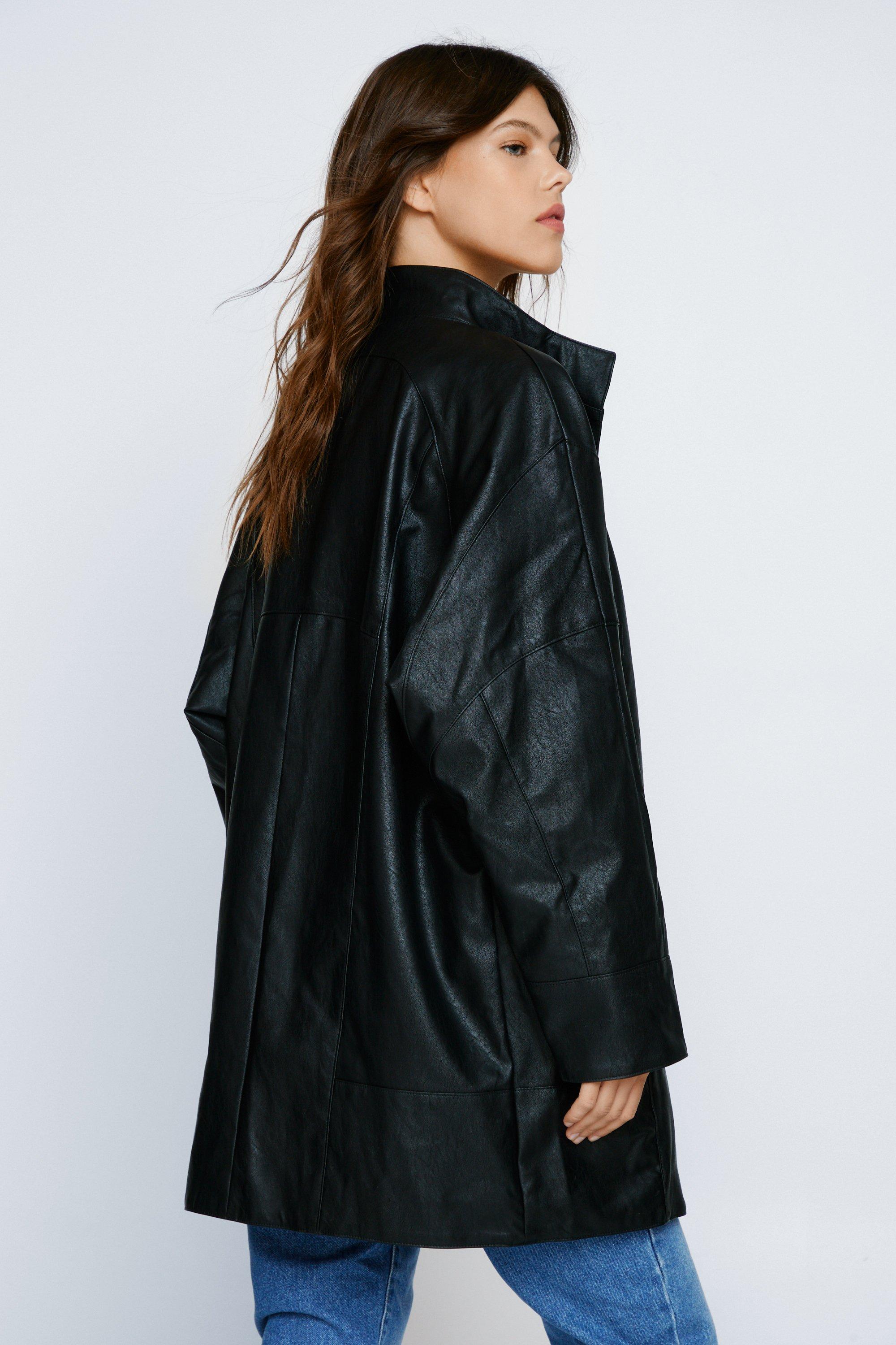 Women's Oversized Faux Leather Longline Jacket | Boohoo UK