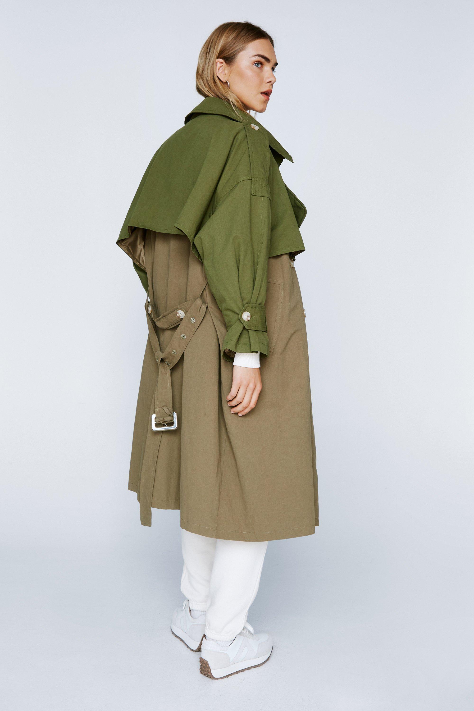 Women's Two Tone Belted Oversized Trench Coat | Boohoo UK