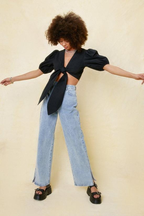 NastyGal Would You Puff Sleeve It Cropped Tie Blouse 2