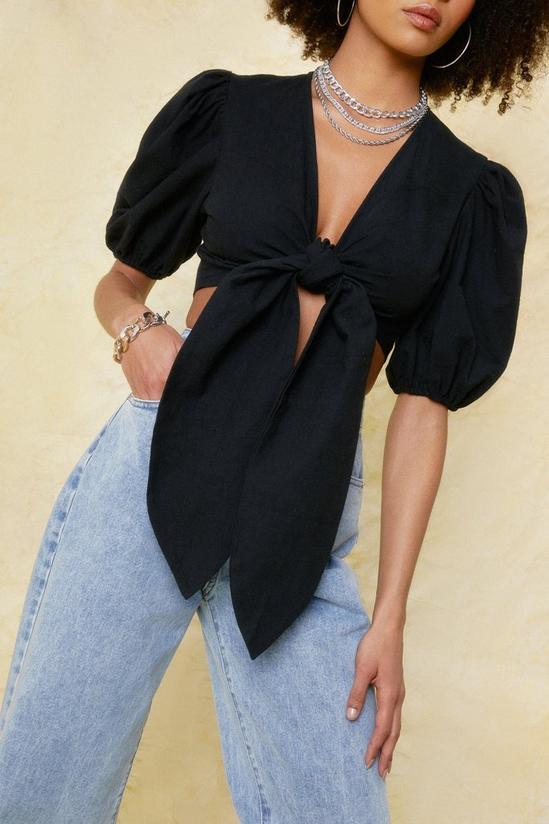 NastyGal Would You Puff Sleeve It Cropped Tie Blouse 3