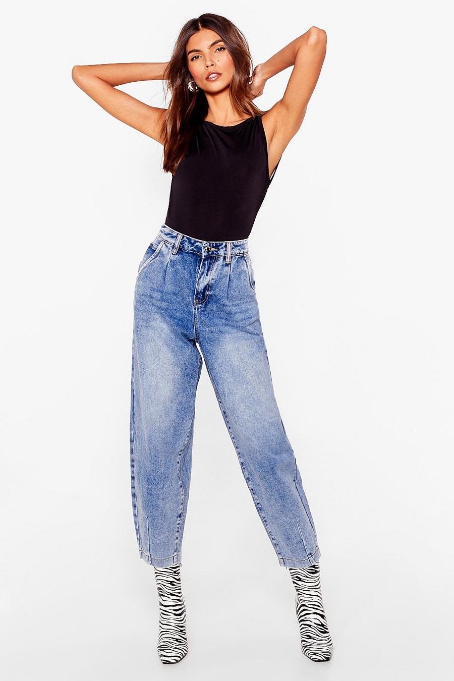 Blue Washed High Waisted Tapered Jeans