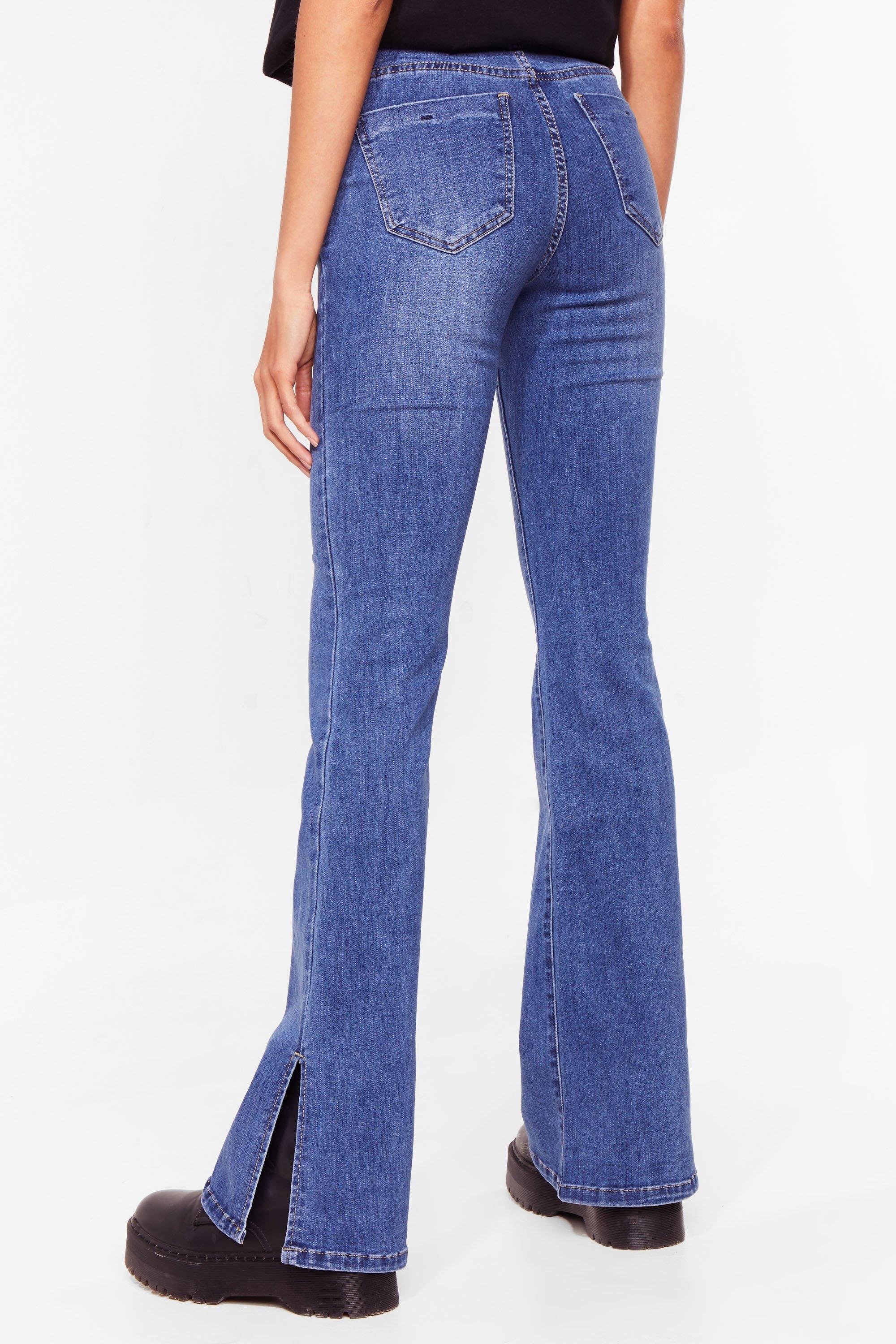 Make Slit Count High Waisted Flared Jeans