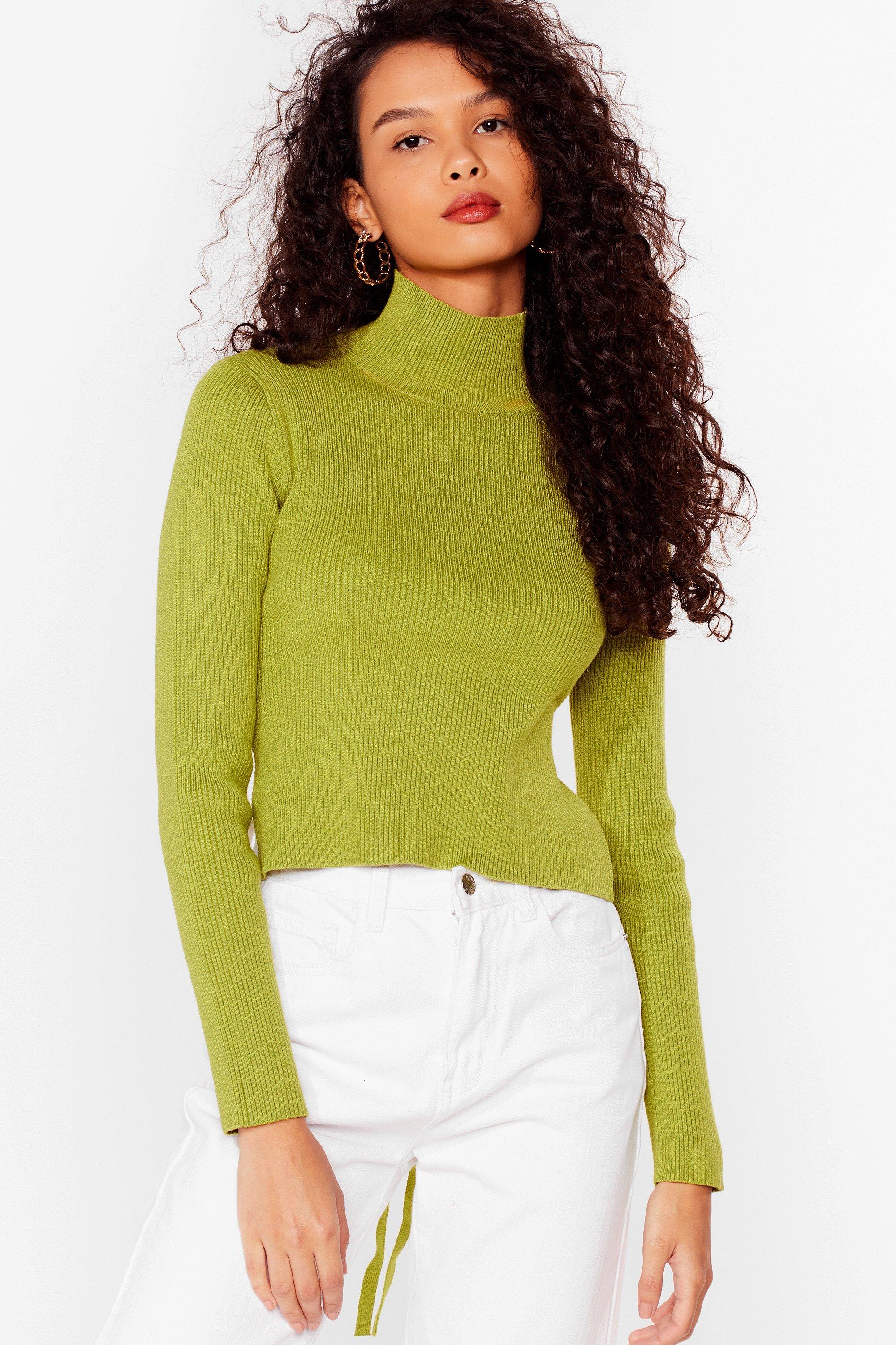 Women's Open Tie Back Knitted Turtleneck Top