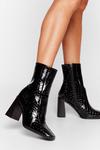 NastyGal Taking Flare of Business Croc Heeled Boots thumbnail 1