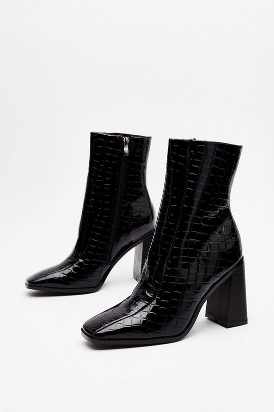 NastyGal Taking Flare of Business Croc Heeled Boots 3