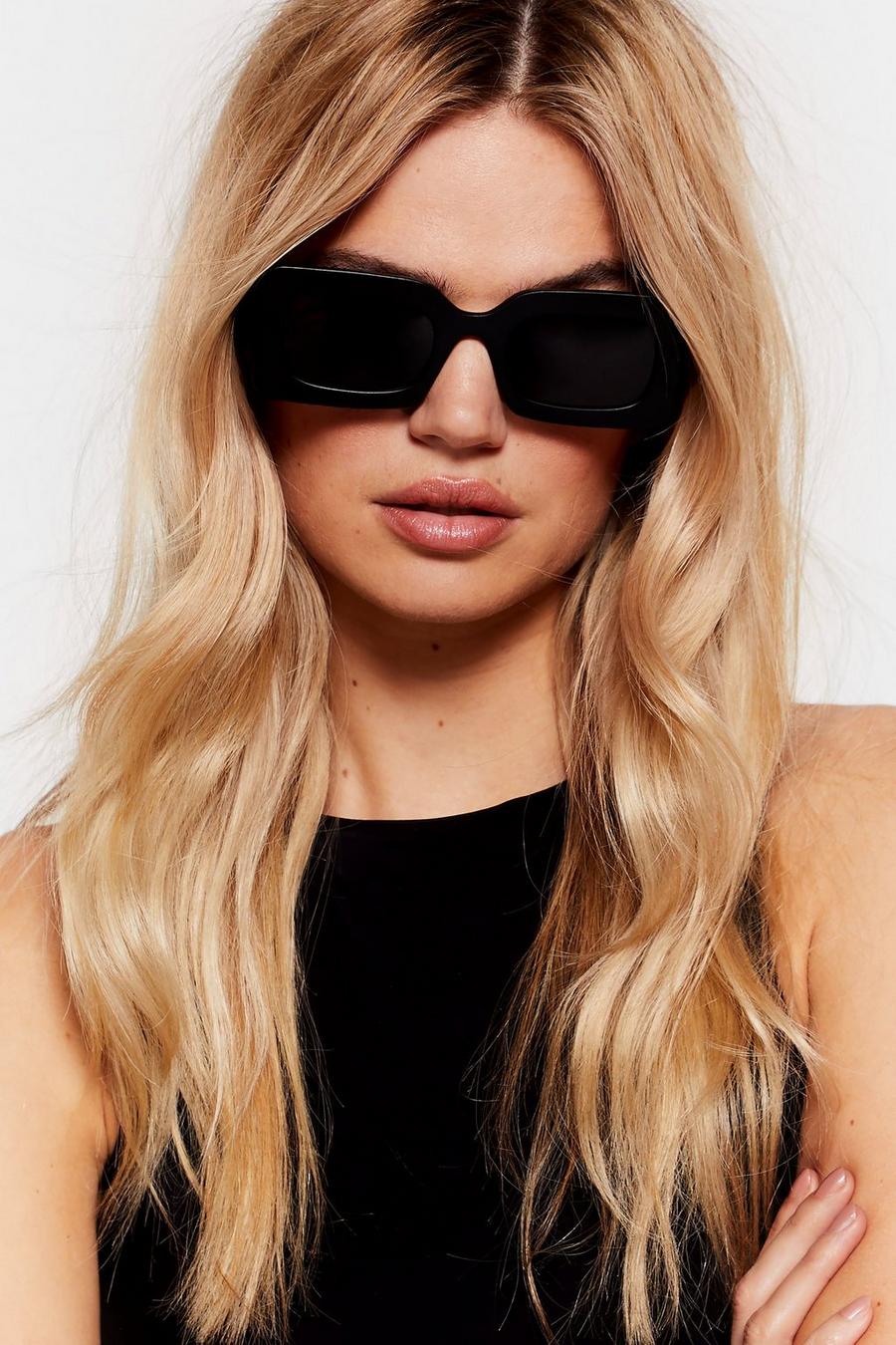 Black Thick Rim Rectangular Sunglasses