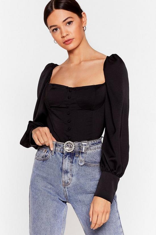 NastyGal Puff Sleeve Button Up Tie Back Blouse 1