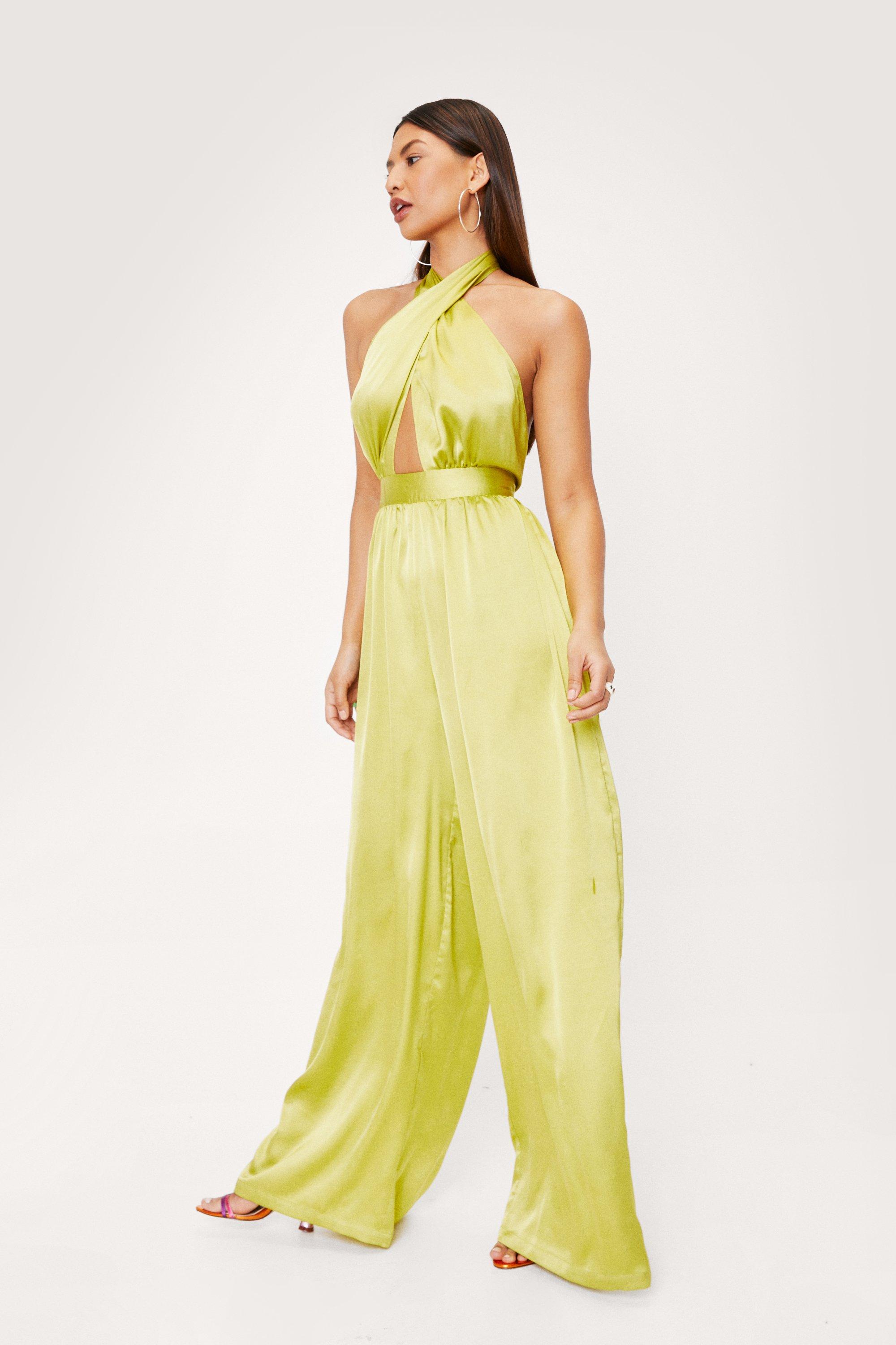 Yellow halter hot sale neck jumpsuit