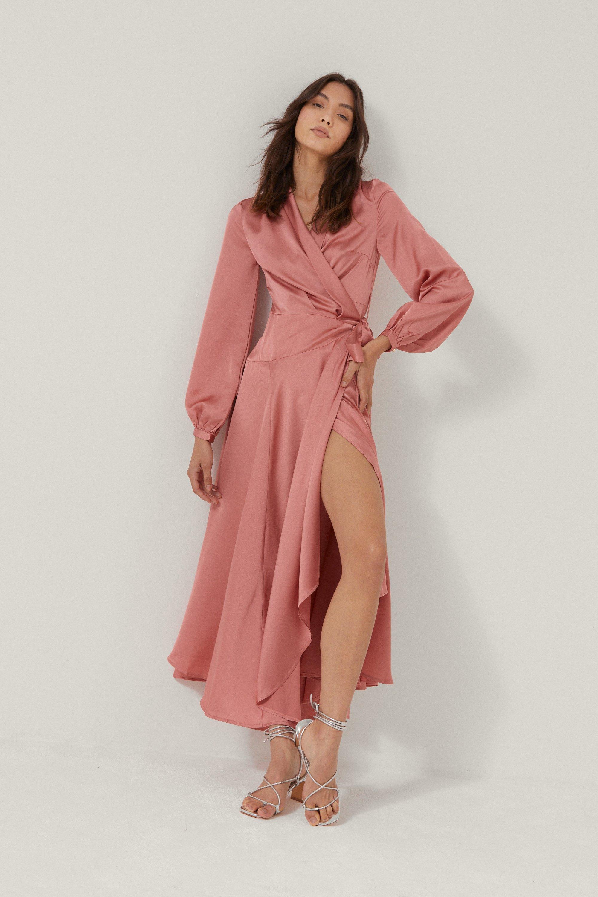 Cowl Back Satin Wrap Maxi Dress | boohoo UK