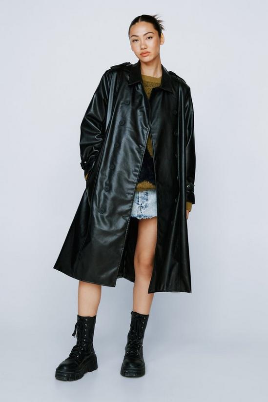 NastyGal Faux Leather Belted Trench Coat 1