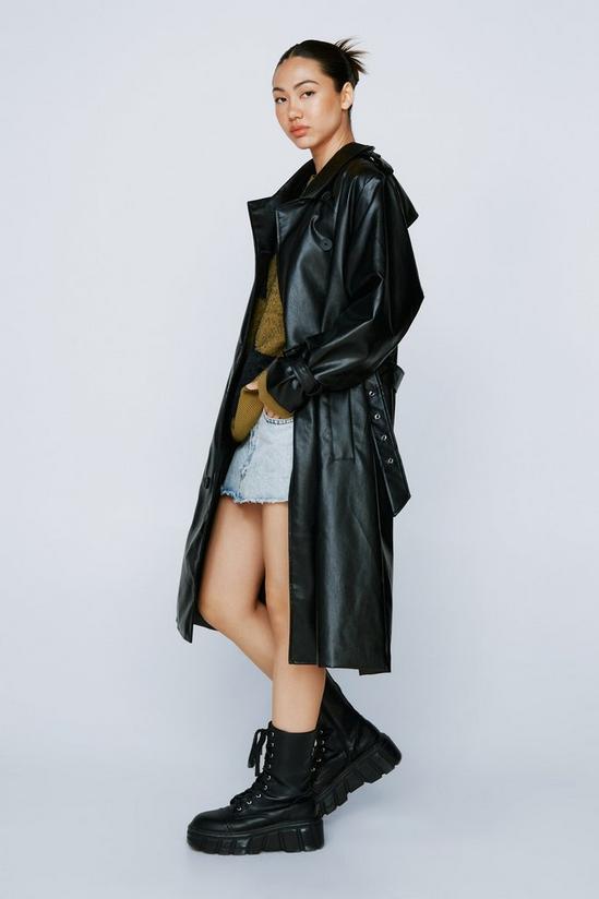 NastyGal Faux Leather Belted Trench Coat 2