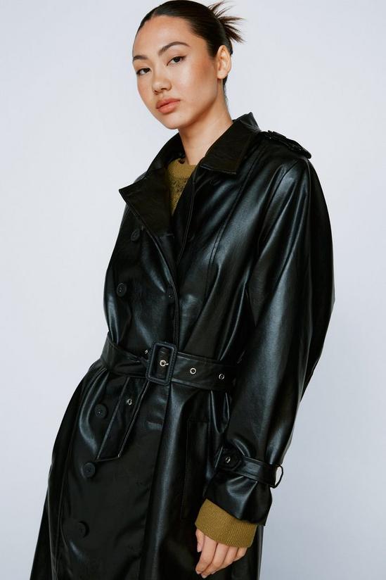 NastyGal Faux Leather Belted Trench Coat 3