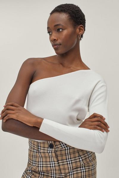 NastyGal white One More Time Knitted One Shoulder Top