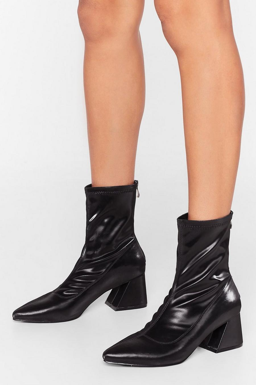 Black Find the Right Angle Faux Leather Sock Boots