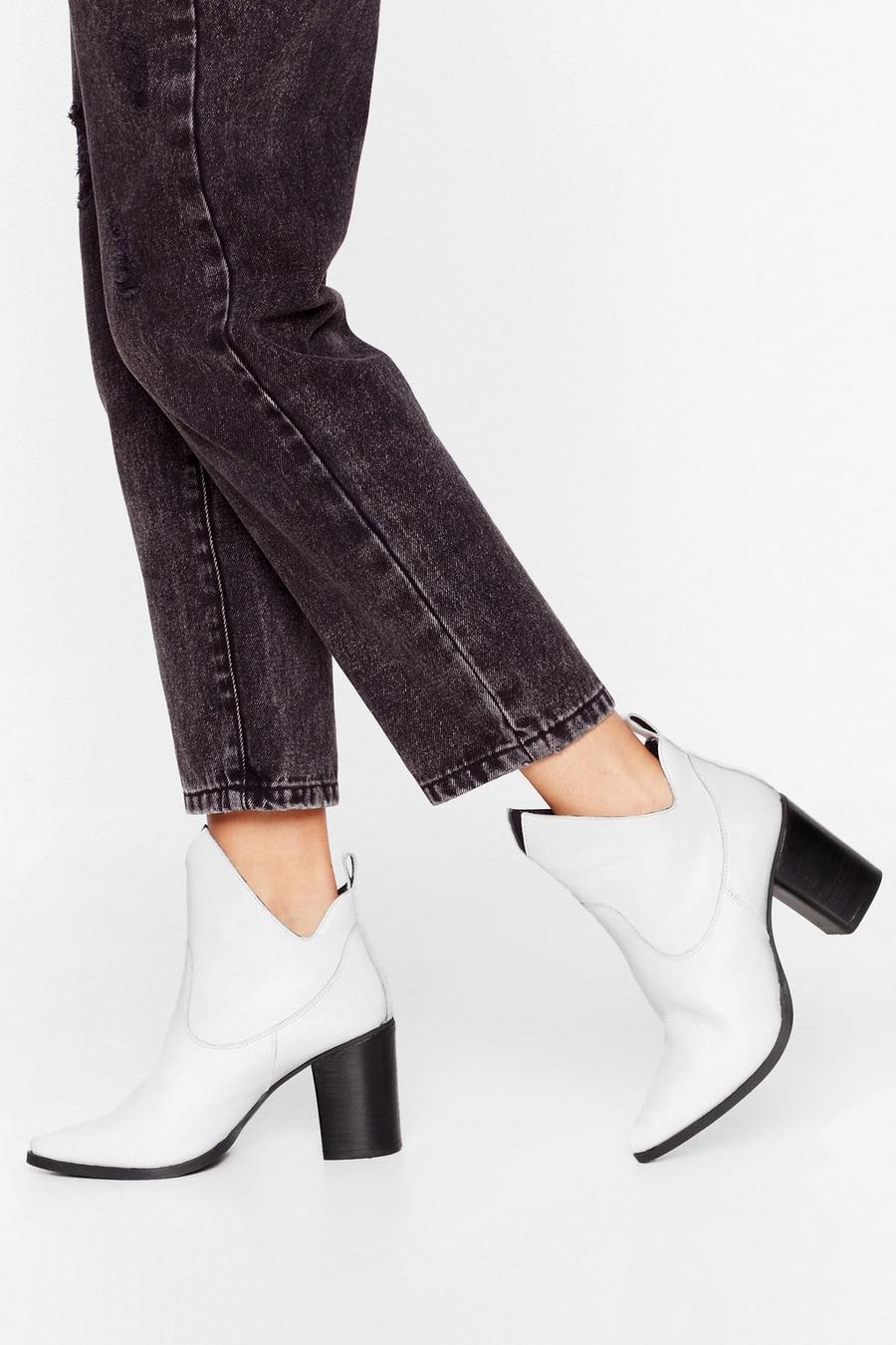 White Over and Cut-Out Leather Ankle Boots