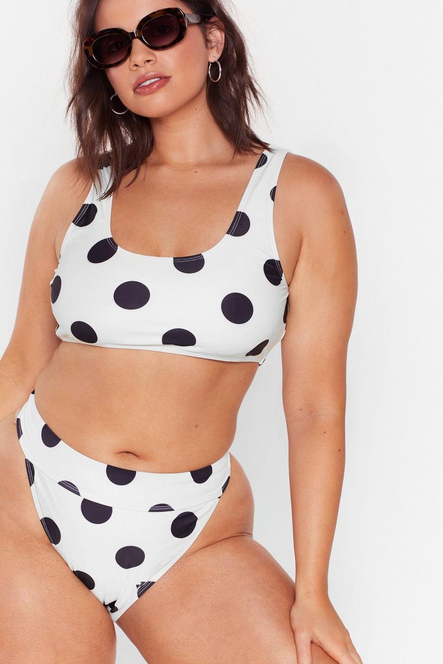 Cream white Plus Size Polka Dot Crop Bikini