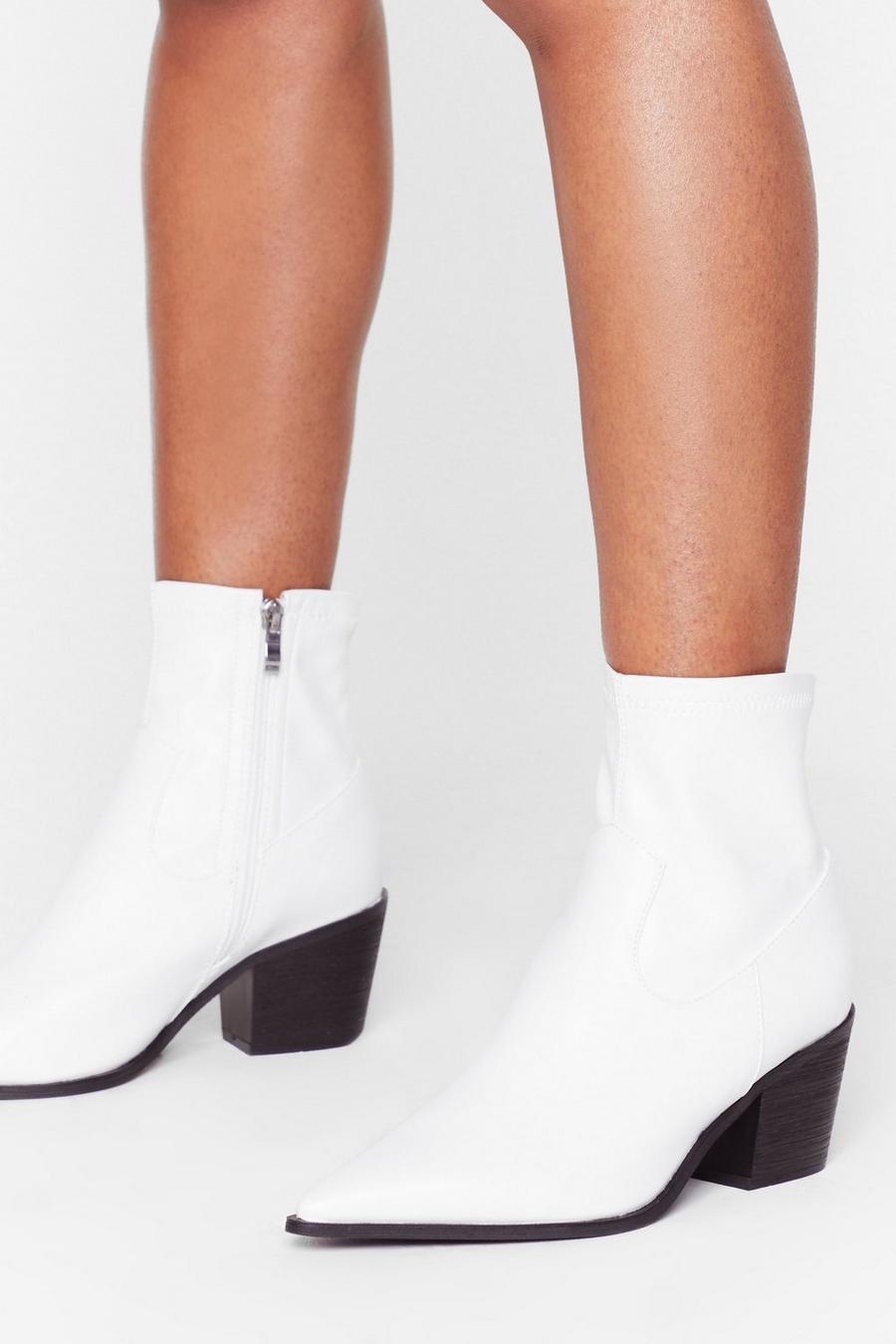 White Wide Fit Pointed Toe Sock Boots