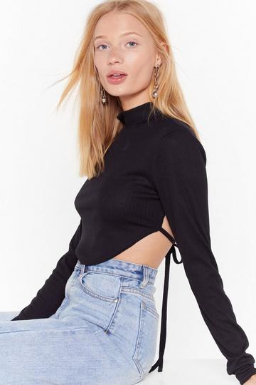 Soft Rib High Neck Open Back Crop Top black