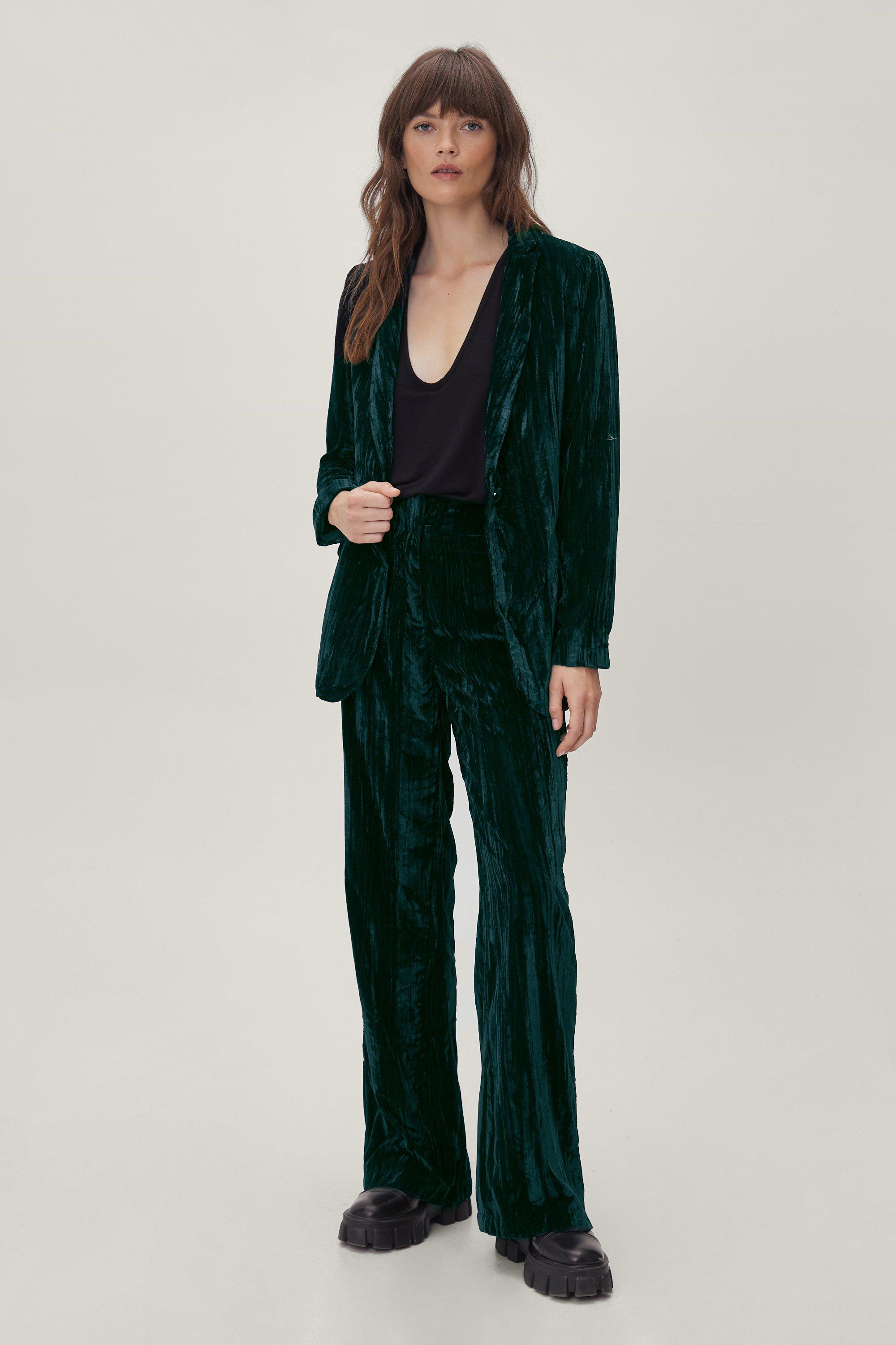 green crushed velvet suit