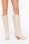 NastyGal Knee High Faux Leather Croc Cowboy Boots thumbnail 1