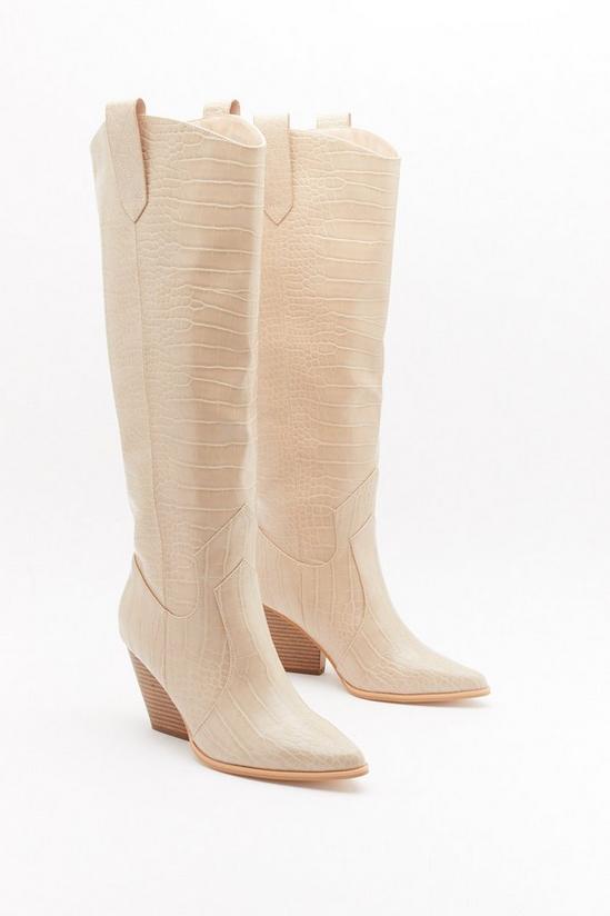 NastyGal Knee High Faux Leather Croc Cowboy Boots 3