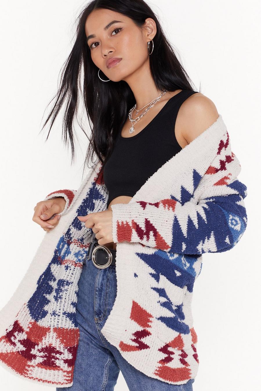 Cream white Knit's Never Too Late Aztec Cardigan