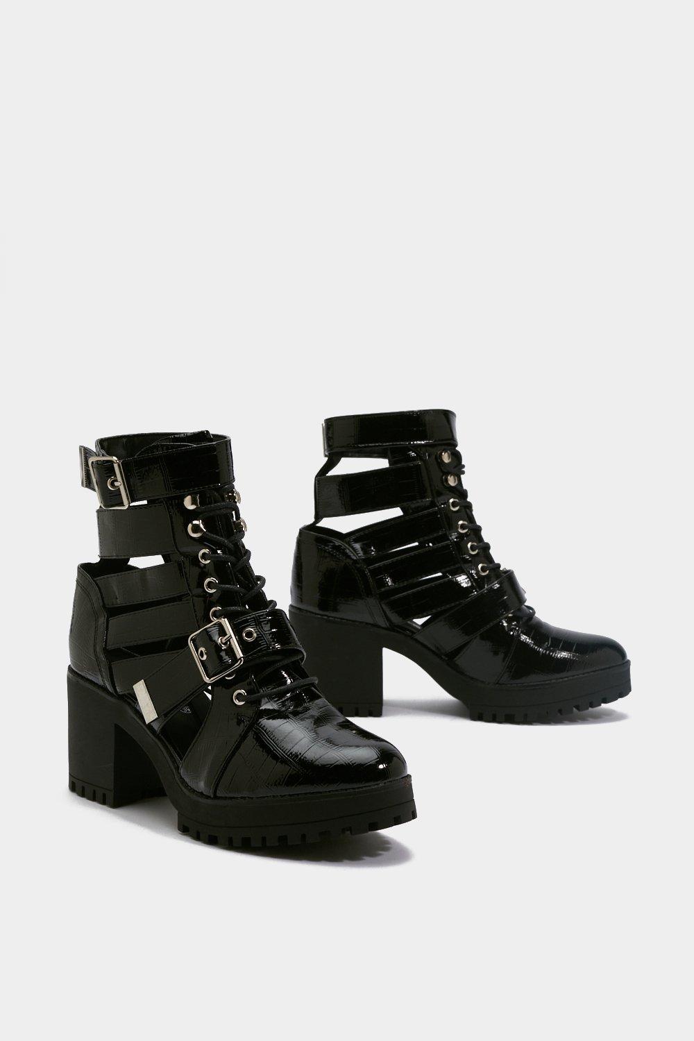 Cut Out of Luck Croc Block Heel Boots