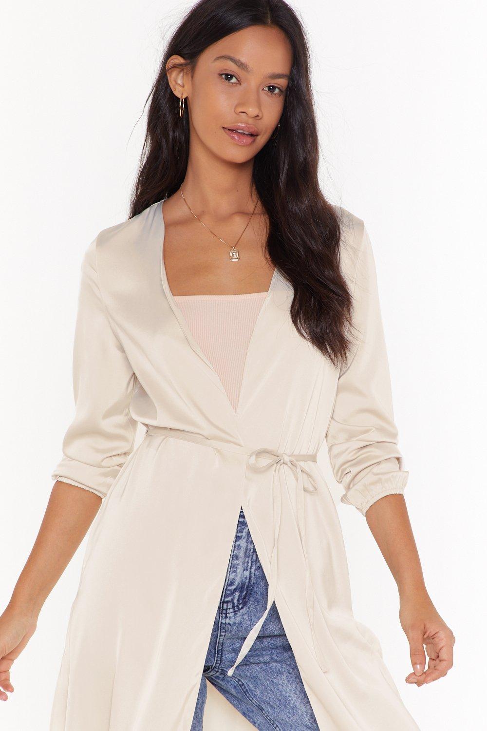 White satin hot sale duster coat