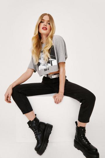 Washed High Waisted Straight Leg Cropped Jeans black