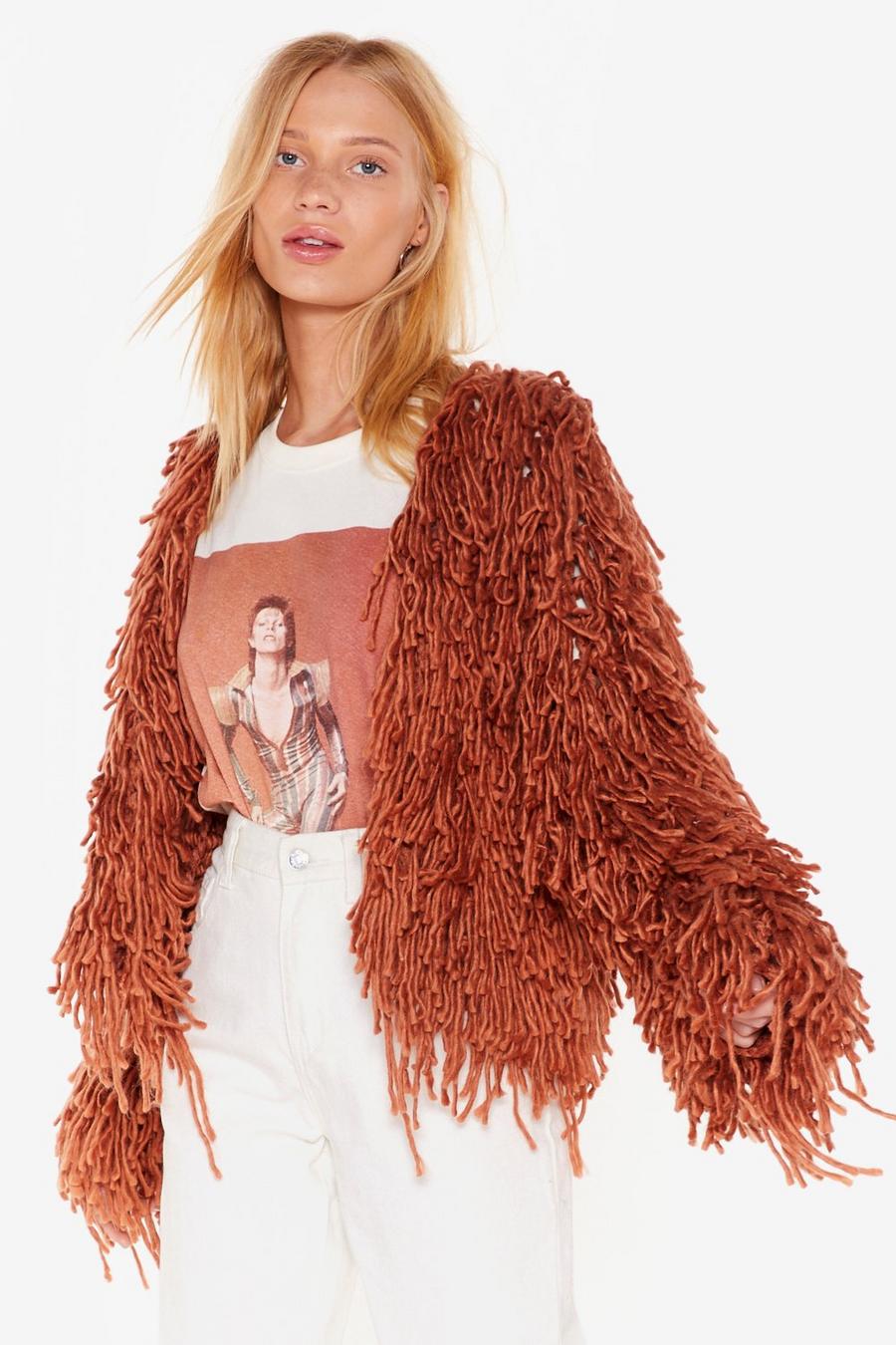 Mocha beige Shaggy Loop Knit Cardigan