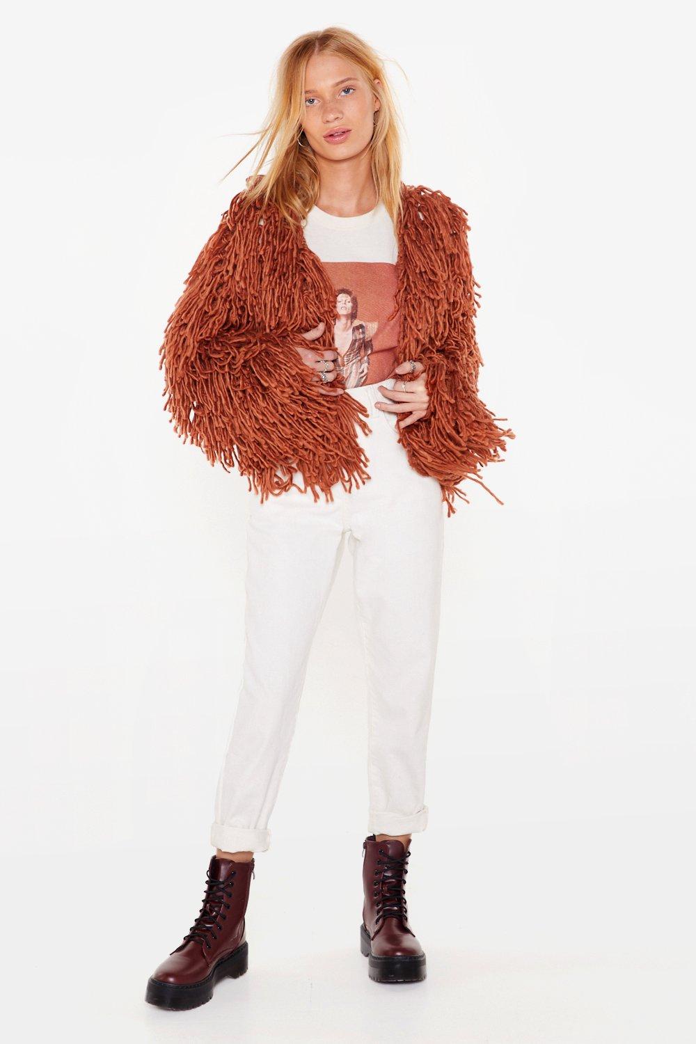 Women s Shaggy Loop Knit Cardigan Boohoo UK