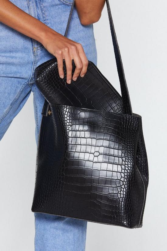 NastyGal Faux Leather Croc Tote and Clutch Bag Set 2