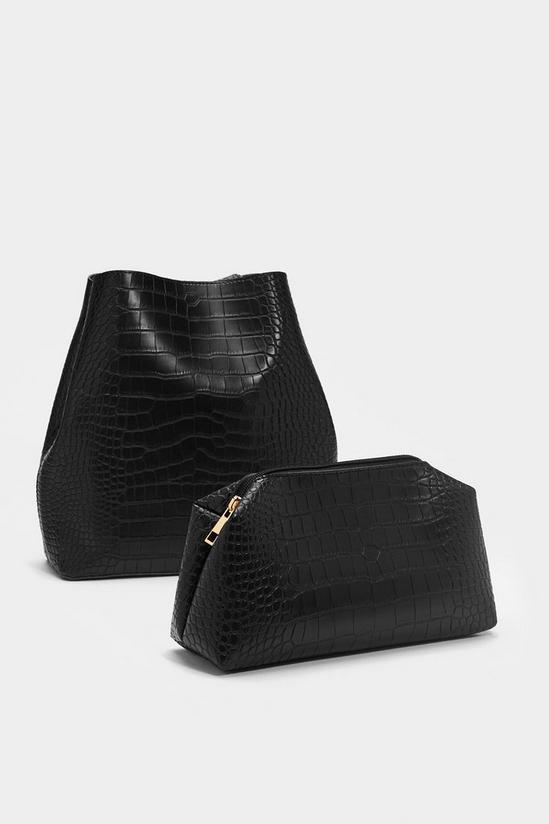 NastyGal Faux Leather Croc Tote and Clutch Bag Set 4