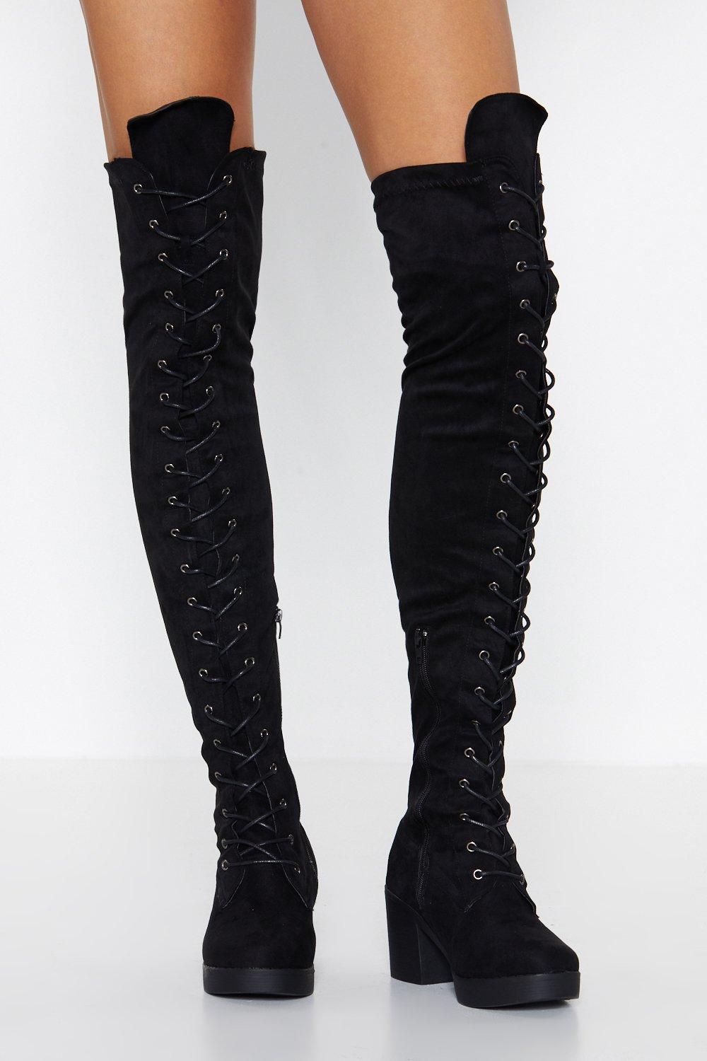 Over the knee lace up clearance boot