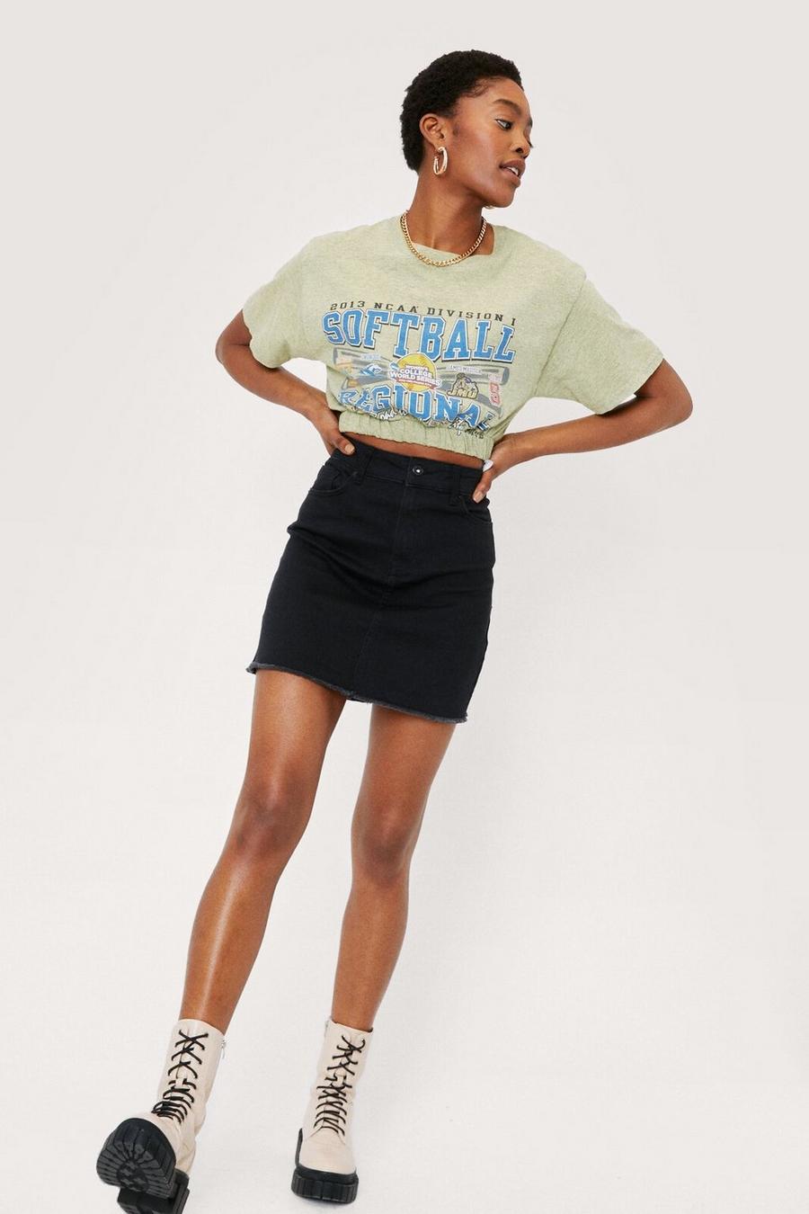 Black Raw Hem Denim Mini Skirt