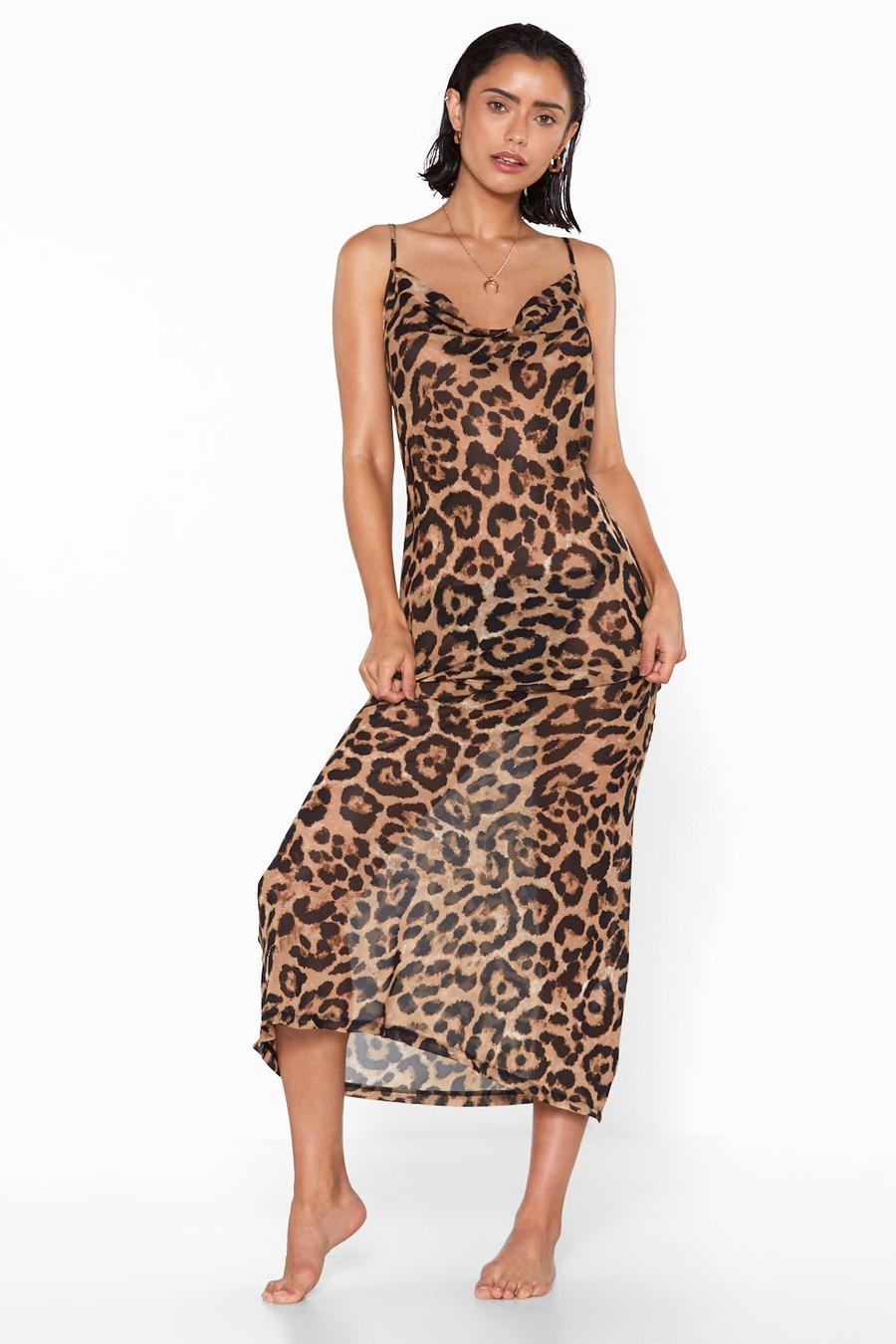 Brown Leopard Cowl Neck Maxi Beach Dress