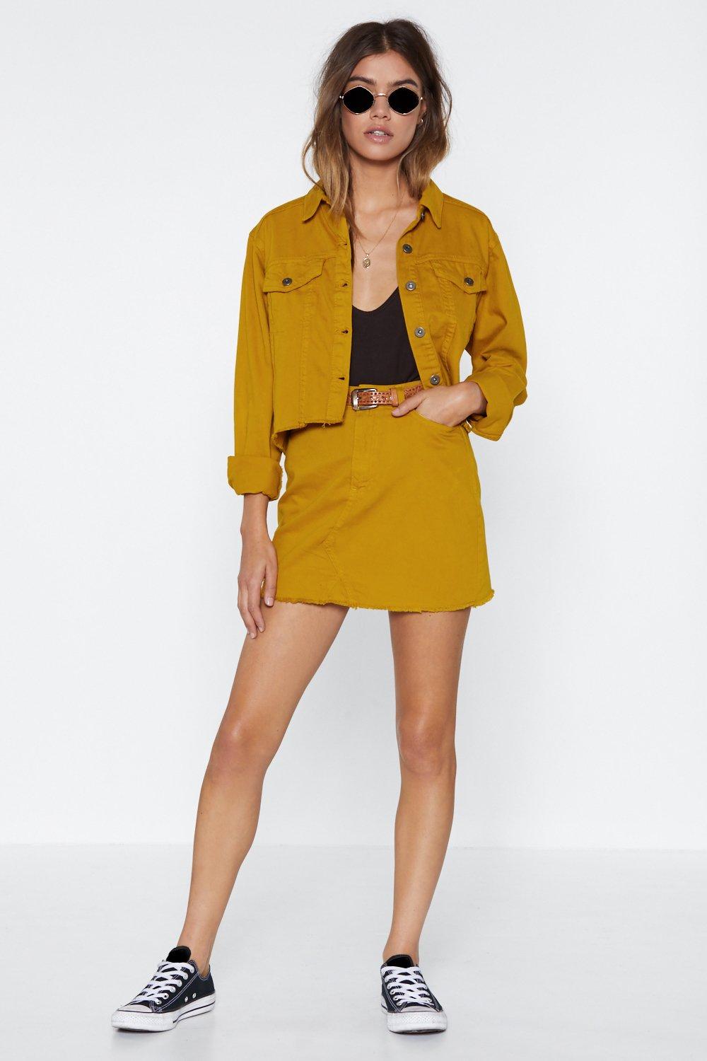 Boohoo yellow clearance denim skirt